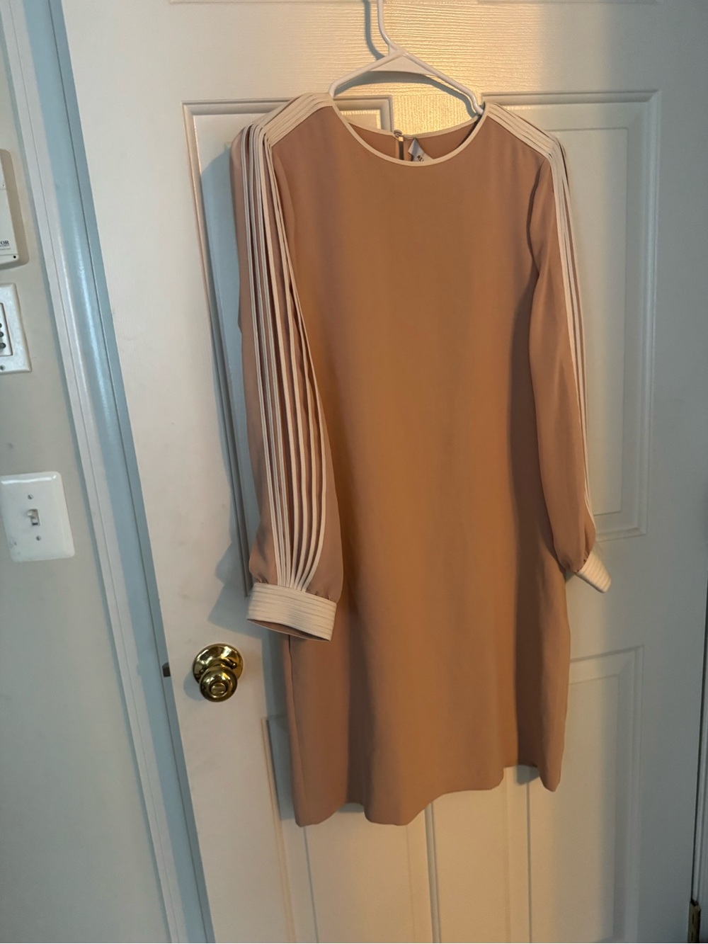 Reiss Cream and Tan Long Sleeve Shift Dress